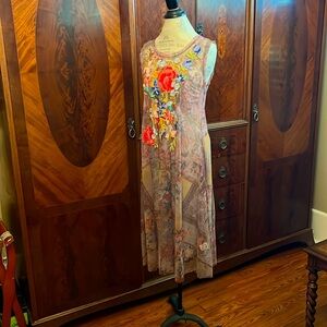 Johnny Was Embroidered Dress with slip dress lining, Size M